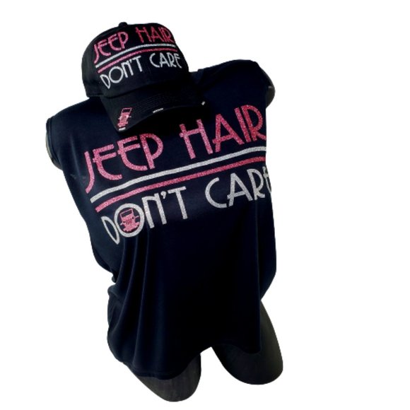 Jeep Hair Don't Care Black Sleeveless Tee with Hi-Lo Bottom Hem. - Picture 3 of 7